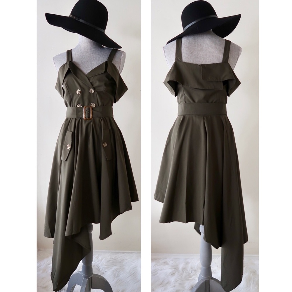 PENELOPE-‘Trench Coat' Dress in Olive or Tan - Picture 2 of 8